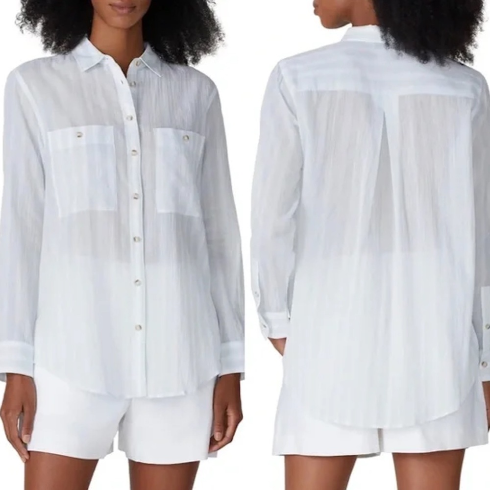 M / NWOT Club Monaco Marnee Shirt in White/Green Stripe